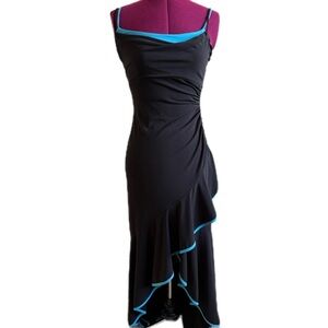 Blondie Nites Black Backless Maxi Dress with Teal Trim